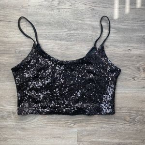 Black Sequence Crop Top